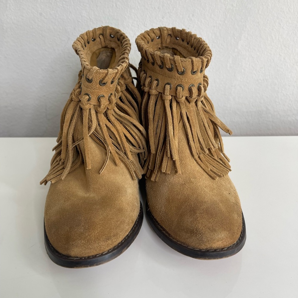Zara Suede Finge Boho Wedge Ankle Boots 9 - Picture 8 of 9